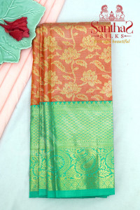orange-colour-floral-in-body-with-contrast-blouse-border