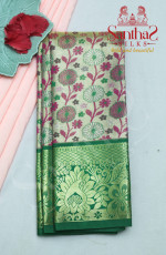 GOLDEN COLOUR TISSUE IN FLORAL BODY WITH CONTRAST BLOUSE & BORDER