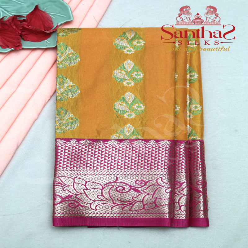 MANGO YELLOW IN BODY WITH CONTRAST BLOUSE & BORDER