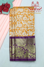 MANGO YELLOW IN BODY ZARI FLORAL WITH CONTRAST BLOUSE & BORDER