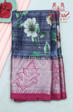 INK BLUE IN BODY FLORAL PATTERN WITH CONTRAST BLOUSE & BORDER
