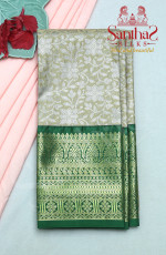 SILVER COLOUR BODY IN FLORAL PATTERN WITH CONTRAST BLOUSE & BORDER