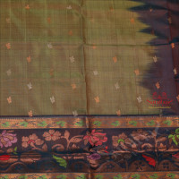 LIGHT GREEN COLOUR BODY WITH GOLDEN ZARI LEAF BUTTA WITH CONTRAST BLOUSE & BORDER