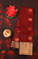 MAROON COLOUR BODY WITH GOLDEN ZARI BUTTA WITH CONTRAST BLOUSE & BORDER