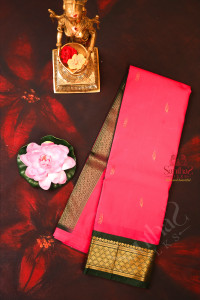 dark-rose-colour-body-with-golden-zari-buttas-single-side-border-and-contrast-pallu-without-blouse