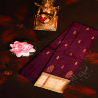 mulberry-colour-body-with-golden-zari-buttas-single-side-border-and-contrast-pallu-without-blouse