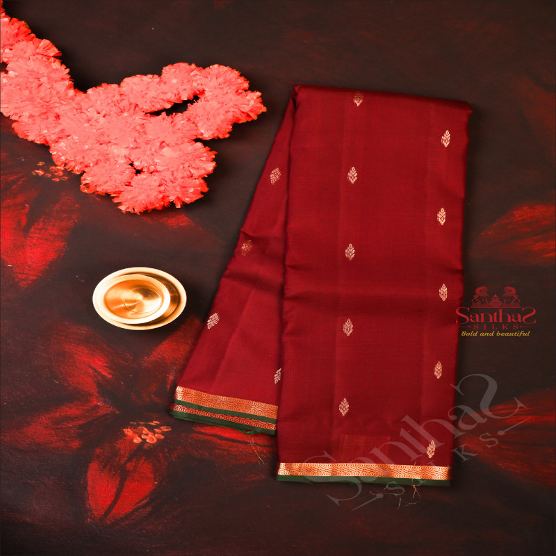 BROWN COLOUR BODY WITH SMALL BUTTAS AND SELF COLOUR PALLU WITH SELF COLOUR BLOUSE