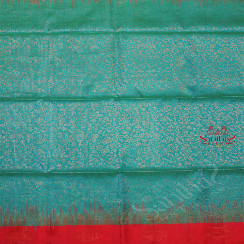 PEACOCK BLUE COLOUR BODY WITH GOLDEN & SILVER ZARI LEAF KODI PATTERN AND CONTRAST COLOUR PALLU & BLOUSE