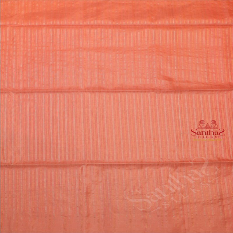 SALMON PINK COLOUR BODY WITH COPPER & SILVER ZARI STRIP LINES AND CONTRAST COLOUR PALLU & BLOUSE
