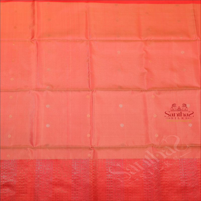 PASTEL PEACH COLOUR BODY WITH GOLDEN ZARI BUTTA WITH CONTRAST BLOUSE & BORDER