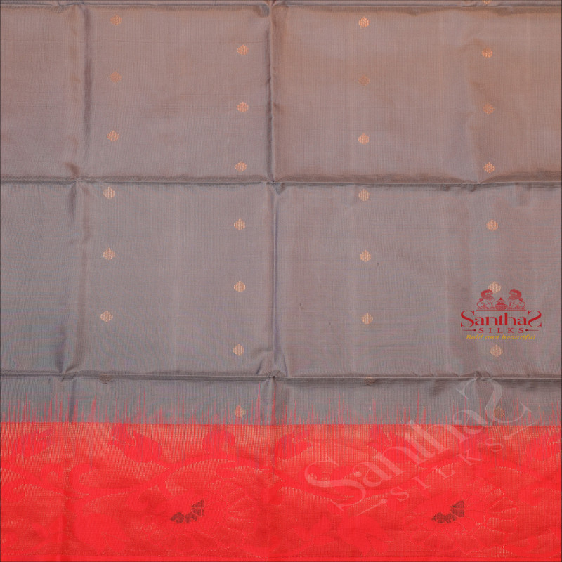 GREY COLOUR BODY WITH GOLDEN ZARI BUTTA AND CONTRAST COLOUR PALLU & BLOUSE