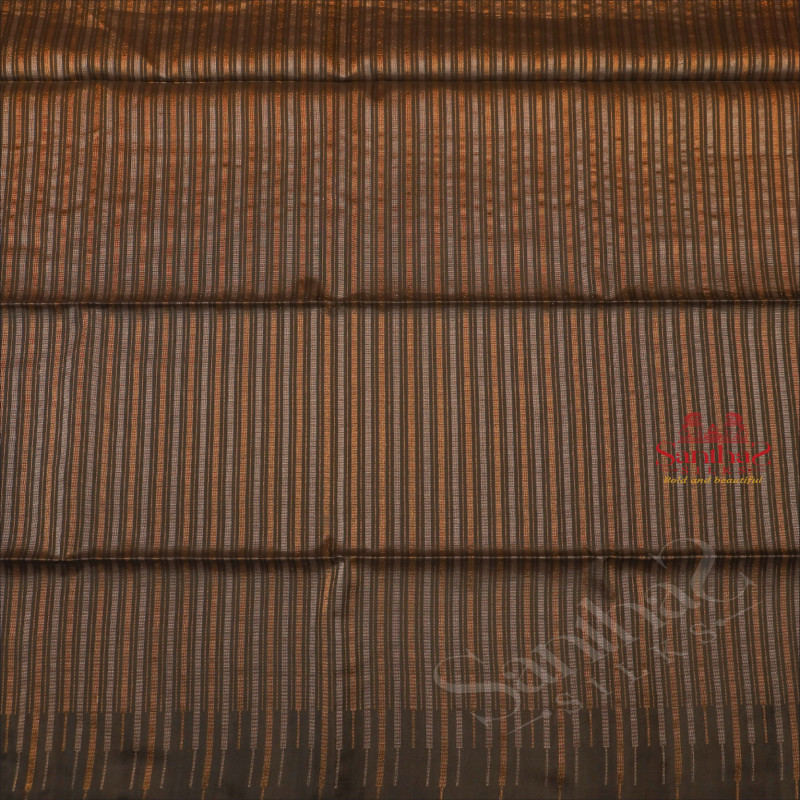 DARK FOREST GREEN COLOUR BODY WITH GOLDEN ZARI STRIPS WITH CONTRAST BLOUSE & BORDER