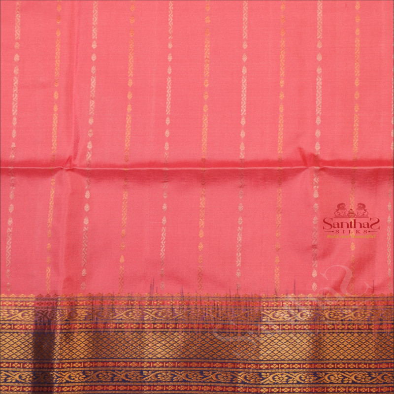 ONION PINK COLOUR BODY WITH GOLDEN & SILVER ZARI STRIPS AND CONTRAST COLOUR PALLU & BLOUSE