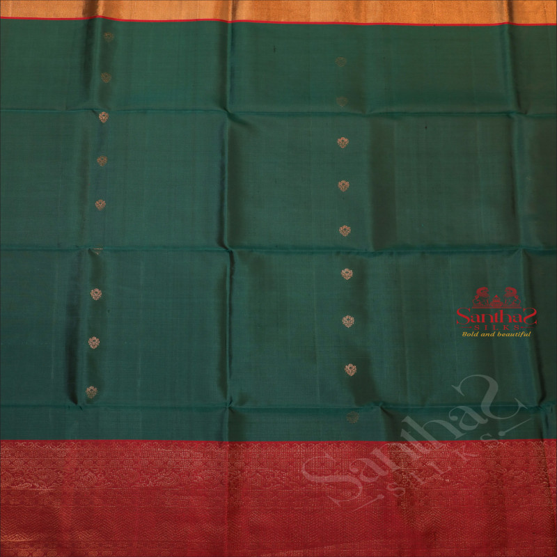 FOREST GREEN COLOUR BODY WITH GOLDEN ZARI BUTTAS AND CONTRAST COLOUR PALLU & BLOUSE