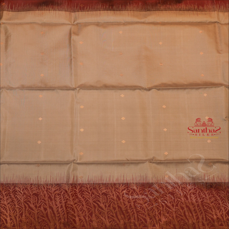 GREY COLOUR BODY WITH GOLDEN ZARI BUTTA WITH CONTRAST BLOUSE & BORDER