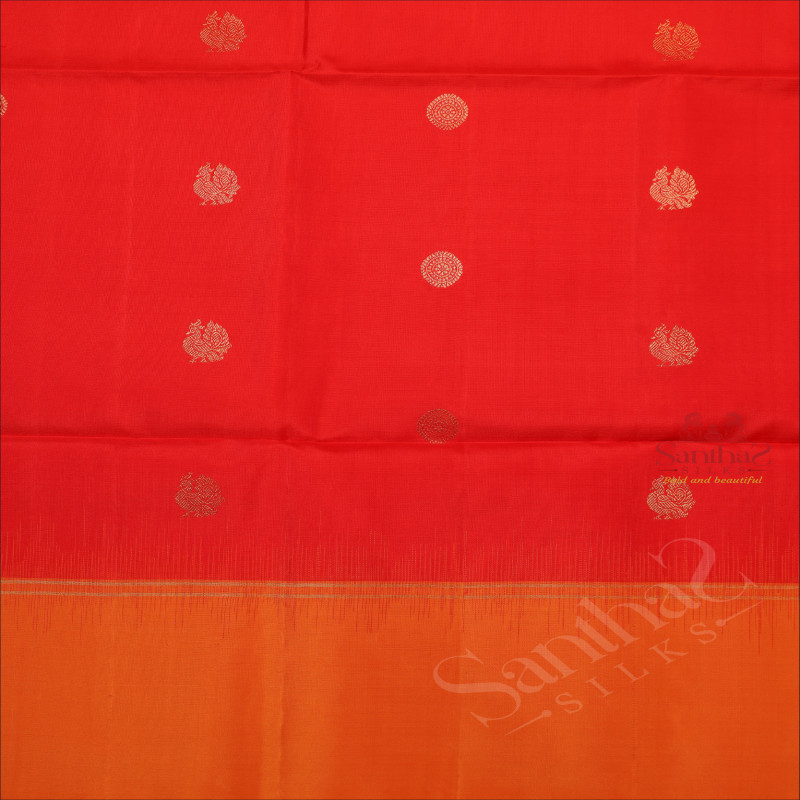 CANDY APPLE RED COLOUR BODY WITH GOLDEN ZARI BUTTA AND CONTRAST COLOUR PALLU & BLOUSE
