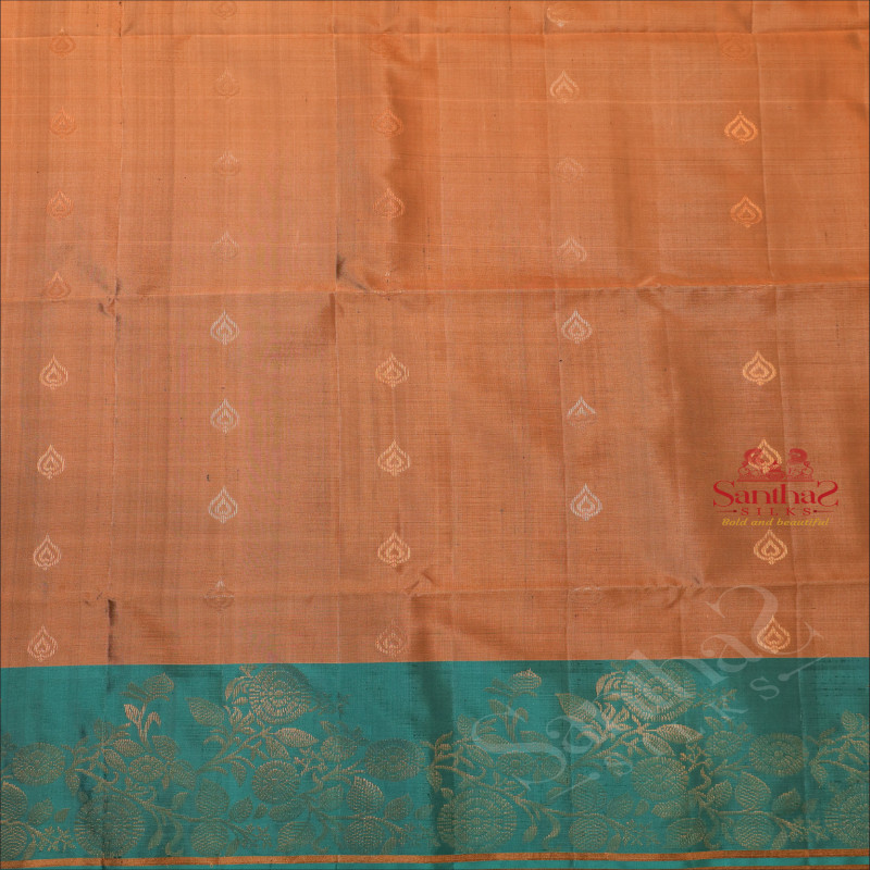 PEANUT BROWN COLOUR BODY WITH GOLDEN ZARI BUTTA WITH CONTRAST BLOUSE & BORDER