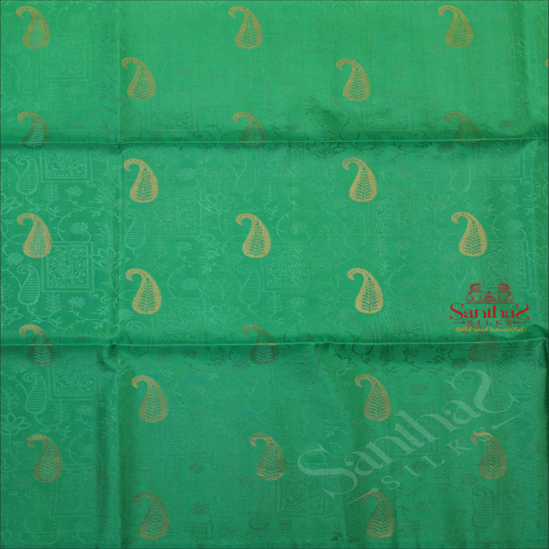 EMERALD GREEN COLOUR BODY WITH GOLDEN ZARI MANGO MOTIFS AND CONTRAST COLOUR PALLU & BLOUSE