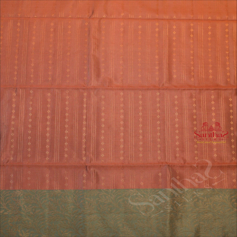 DUSTY PINK COLOUR BODY WITH GOLDEN ZARI STRIPS WITH CONTRAST BLOUSE & BORDER