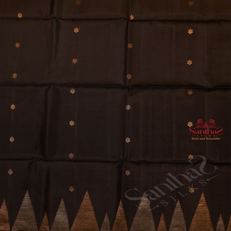 BLACK COLOUR BODY WITH GOLDEN ZARI BUTTA WITH CONTRAST BLOUSE & BORDER