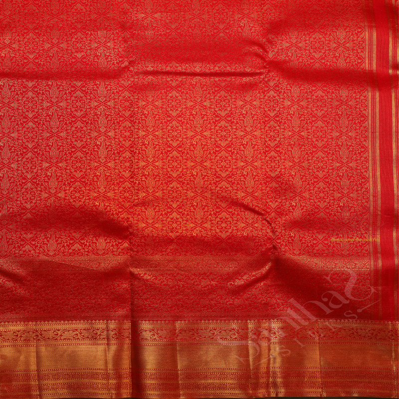 CHERRY RED COLOUR BODY WITH GOLDEN ZARI FANCY BUTTAS AND CONTRAST PALLU & BLOUSE