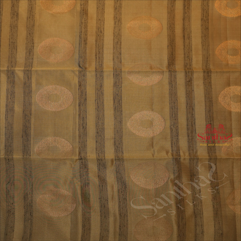 MOSS GREEN COLOUR BODY WITH GOLDEN ZARI FANCY BUTTA WITH CONTRAST BLOUSE & BORDER