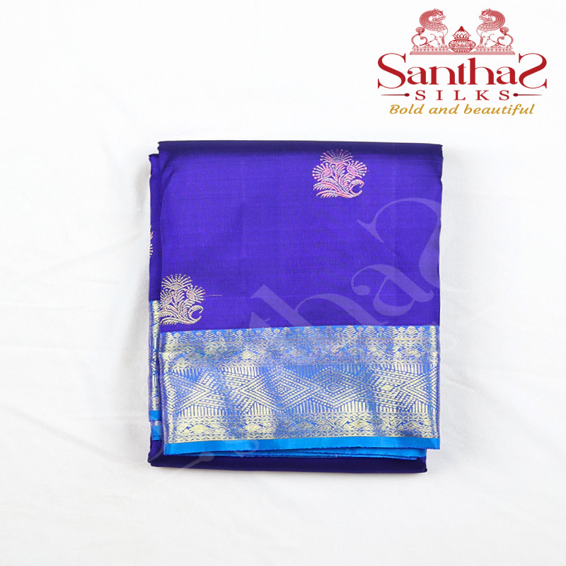 Violet with Anandha Blue Border Pure Silk Saree
