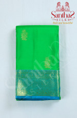 Parrot Green with Sky Blue Border Pure Silk Saree