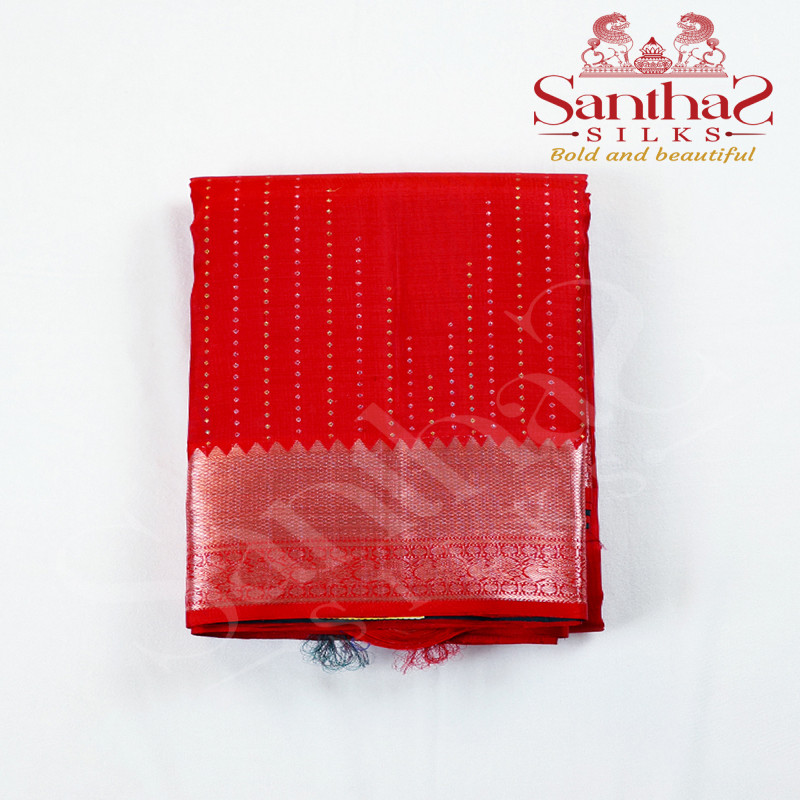 Chilly Red Pure Silk Saree with Copper Zari