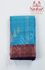 Teel Green Double Shade Saree with Wine Red Border with Gold Copper Silver Buttas in it