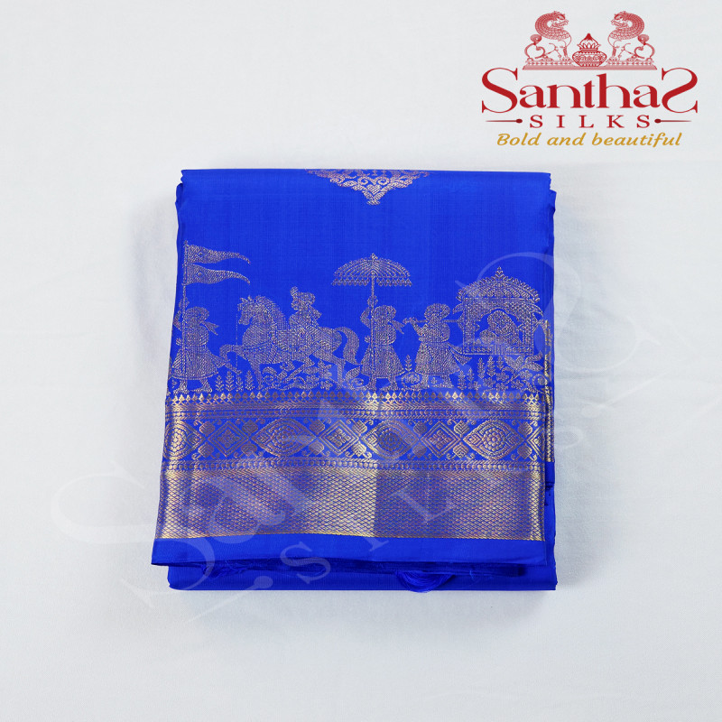 MS Blue Color Pure Silk Saree with Wedding Theme Border