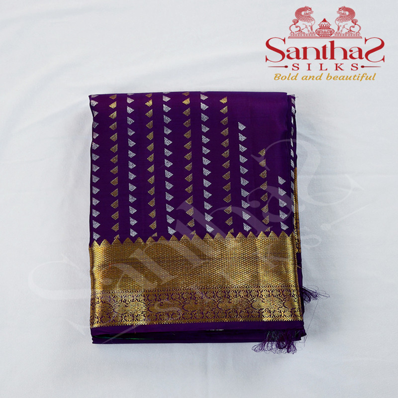 Jamun Color Pure Silk Saree with Gold Zari Border