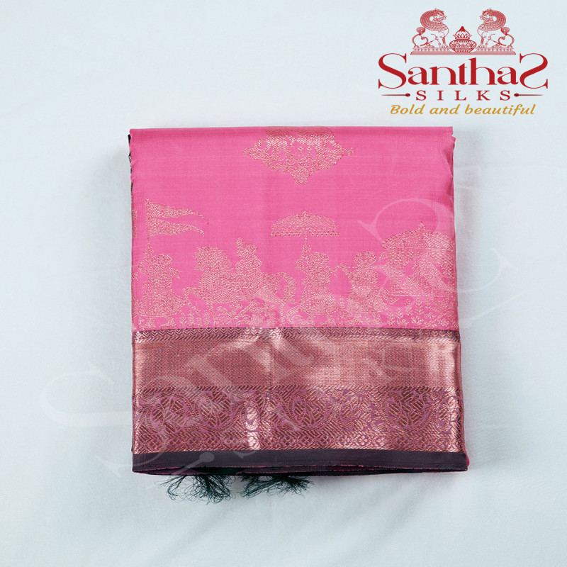 Onion Pink Color Pure Silk Saree with Wedding Theme Border