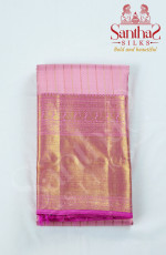Baby Pink Color Pure Silk Saree in Zig Zag Pattern with Gold Zari Border