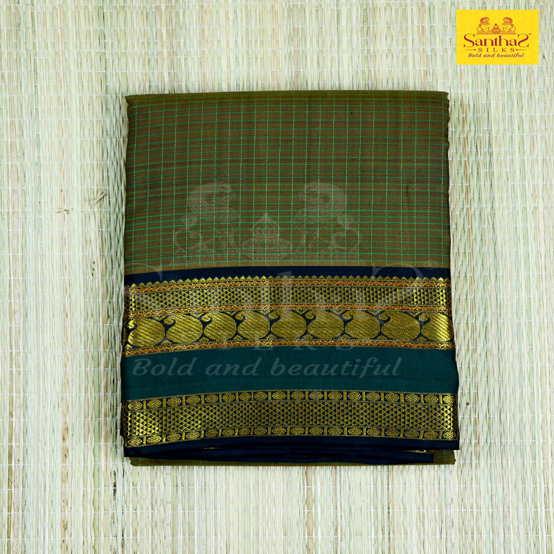 Mehandi Green Thread Checked Body with Adayarpet Green Border