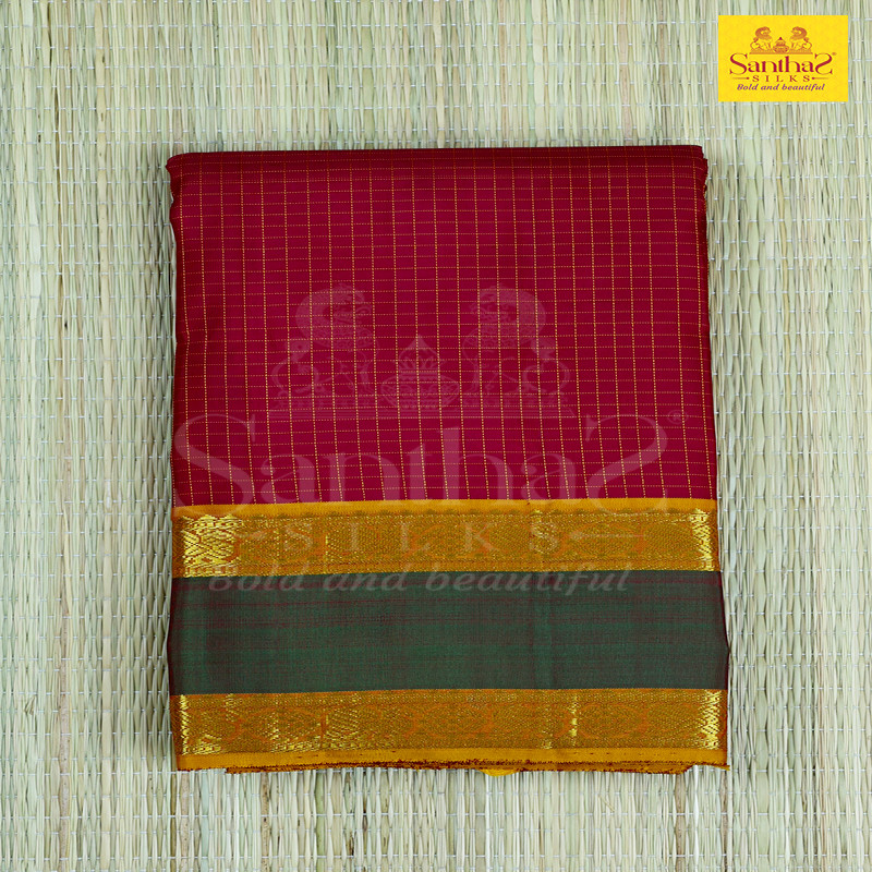 Red Thread Checked Body with Adayarpet Maanthalir Green Border