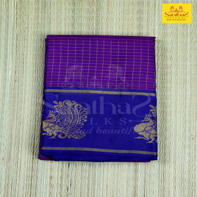 Magenta Body Checked with Violet Adayarpet Annam Butta Border
