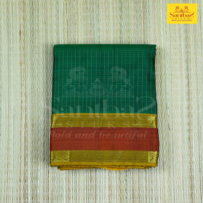 Leaf Green Thread Checked Body with Adayarpet Honey Border