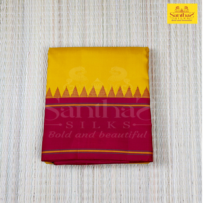 Mustard Yellow Body Plain with Red Green Ganga Jamuna Border without Zari