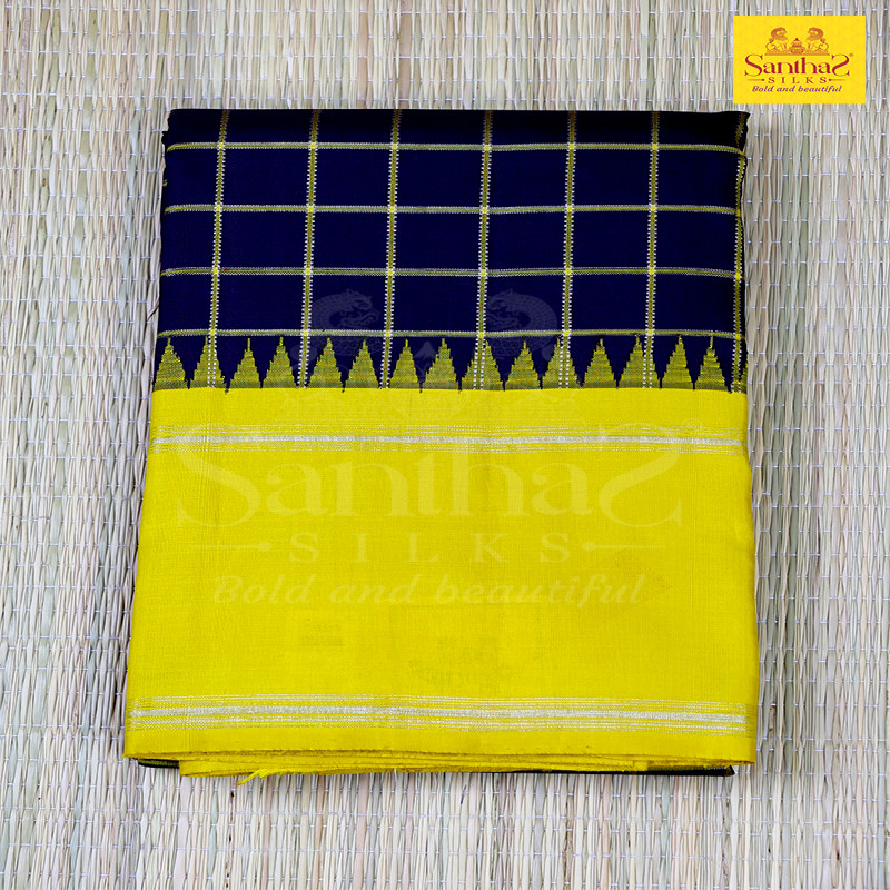 Jamun Checked Body with Lemon Yellow Plain Border