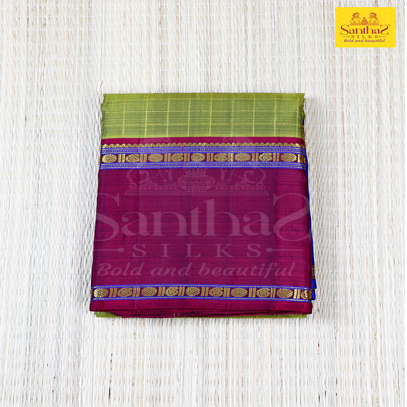 Sprouted Green Checked Body Maroon Blue Border (Ganga  Jamuna)