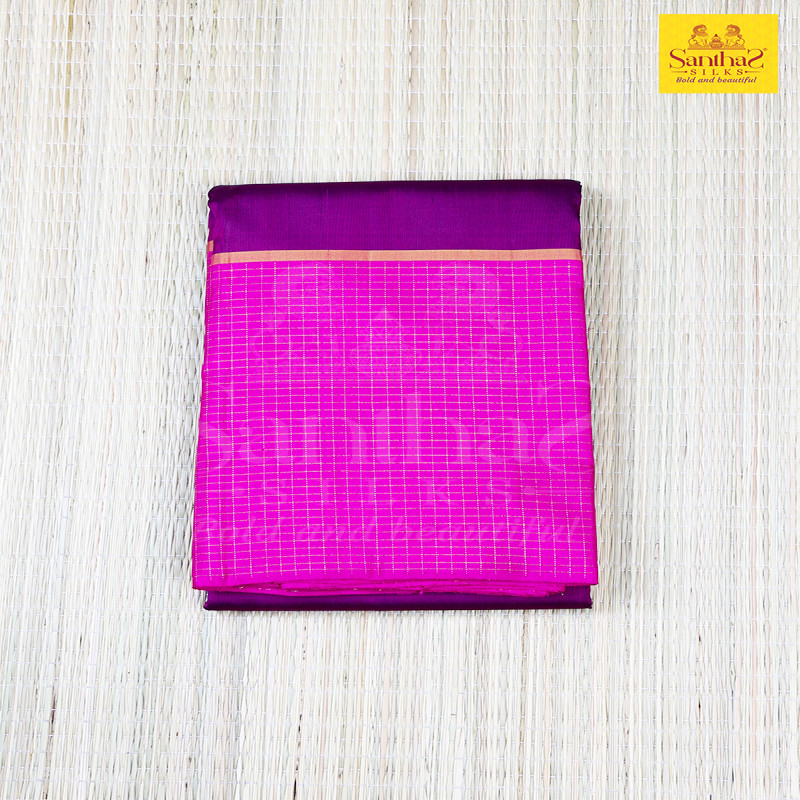 Magenta Plain Body Rani Pink Checked Border