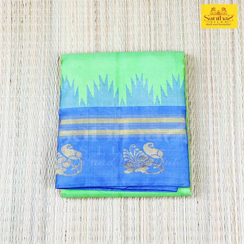 Pista Green horizontal Striped Body with Grey Floral Border