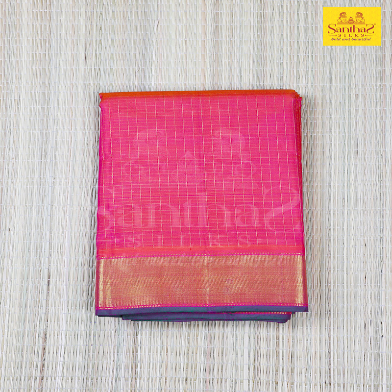 Peach Orange Checked Body with Getti Zari Border