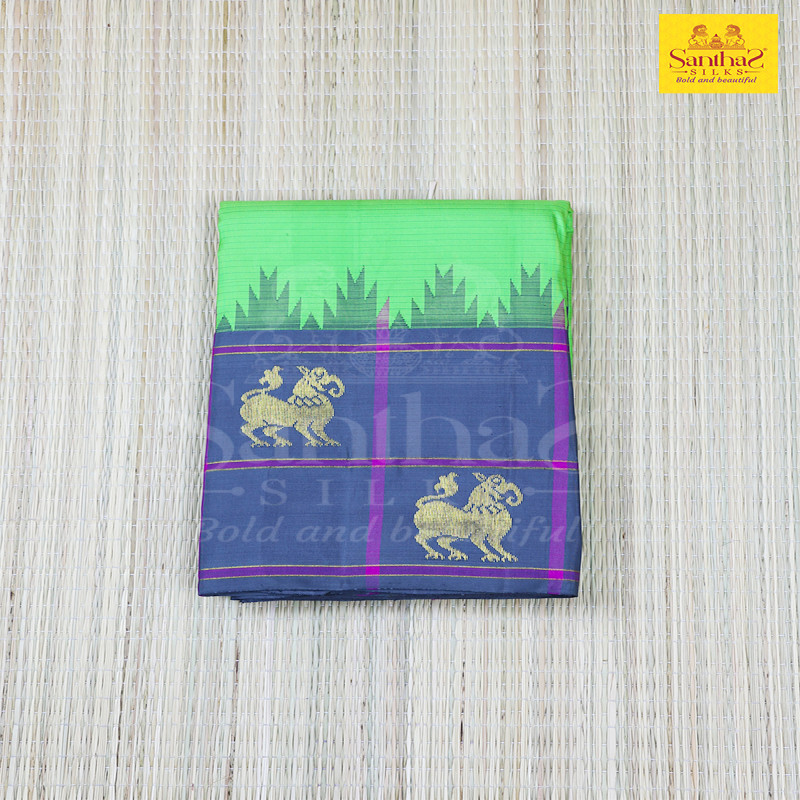 Parrot Green Horizontal Striped Body with Yalli Butta Checked Border