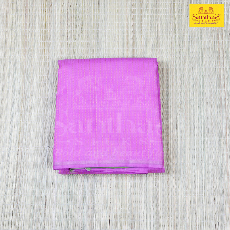 Rose Milk Self Striped Body with Olive Pallu and Blouse