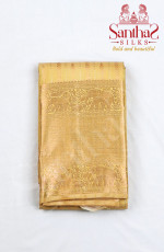 Sandal Color Pure Silk Saree with Elephant Motifs in Border