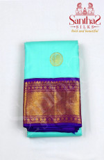 Pastel Blue Pure Silk Saree with Magenta Border
