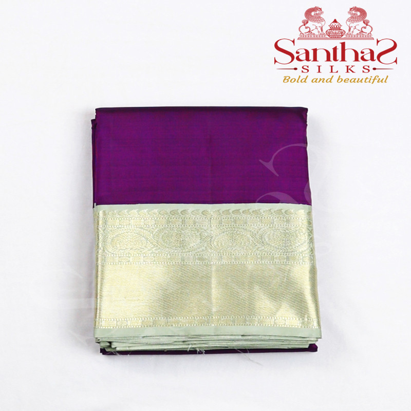 Beetroot Plain Body with Grey Korvai Border