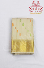 Sandal Color Pure Silk Saree with Gold Zari Border